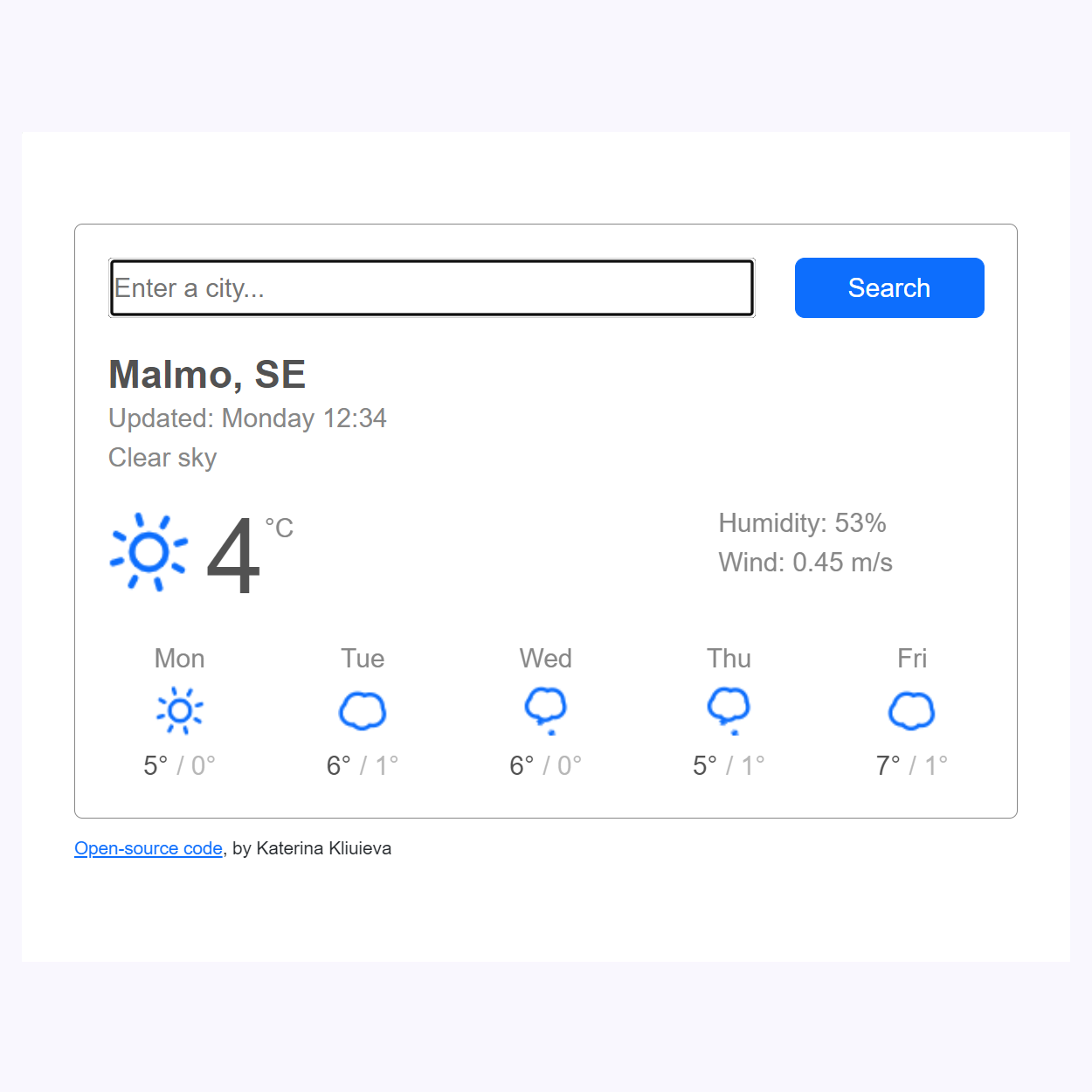 Screenshot of Weather App